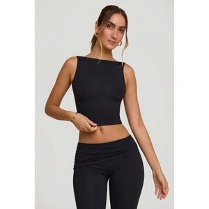 Oh Polly Wren High Neck Open Back Crop Top in Black